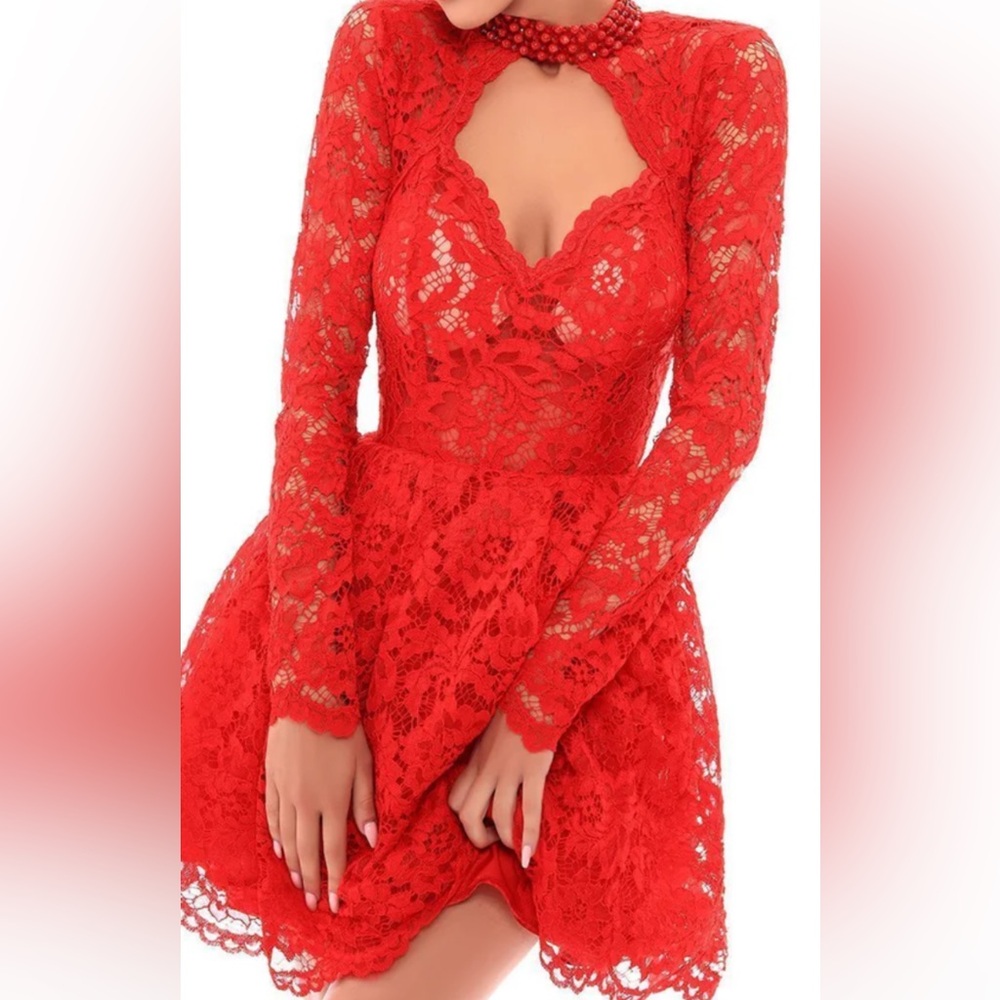 Tarik Ediz Red Fit and Flare Dress lace padded bustier red 4